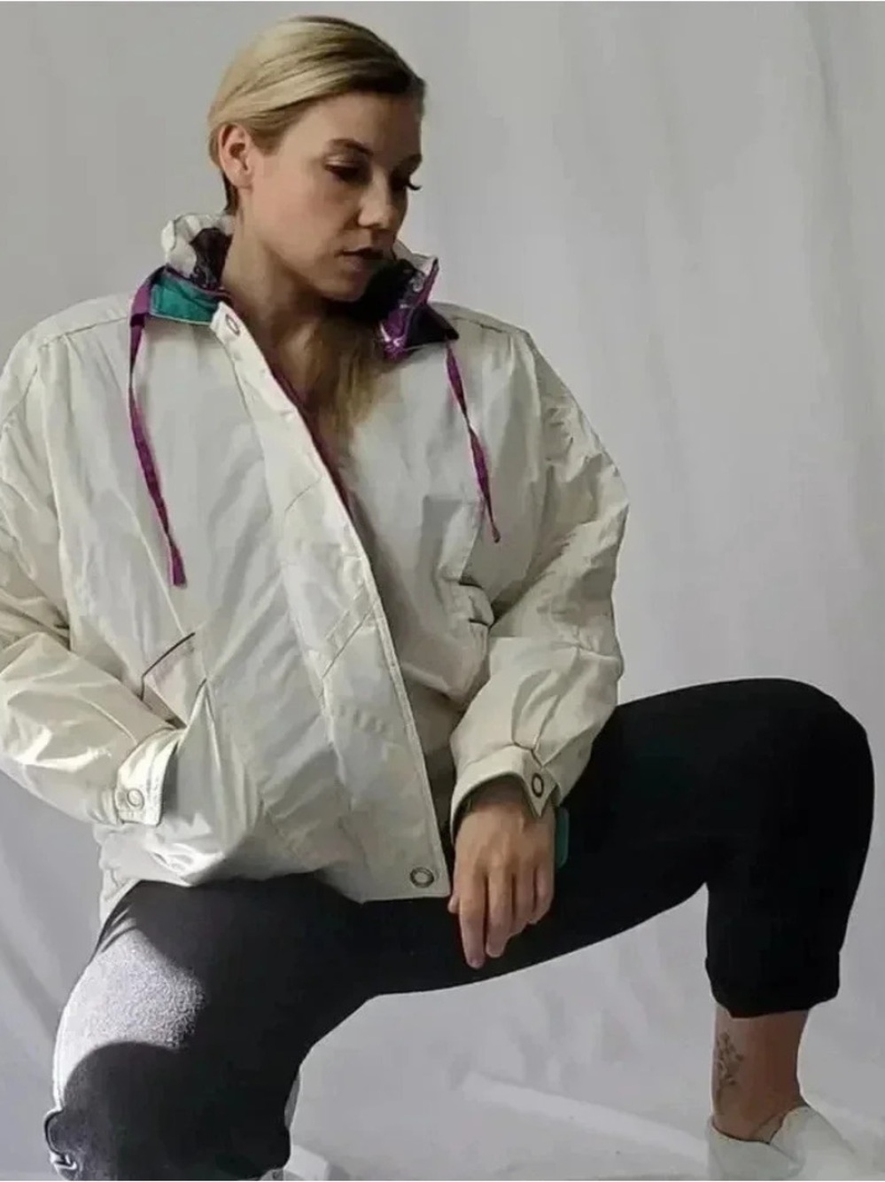 Vintage 80’s Izzi White and Purple Hooded Winter Jacket Puffer